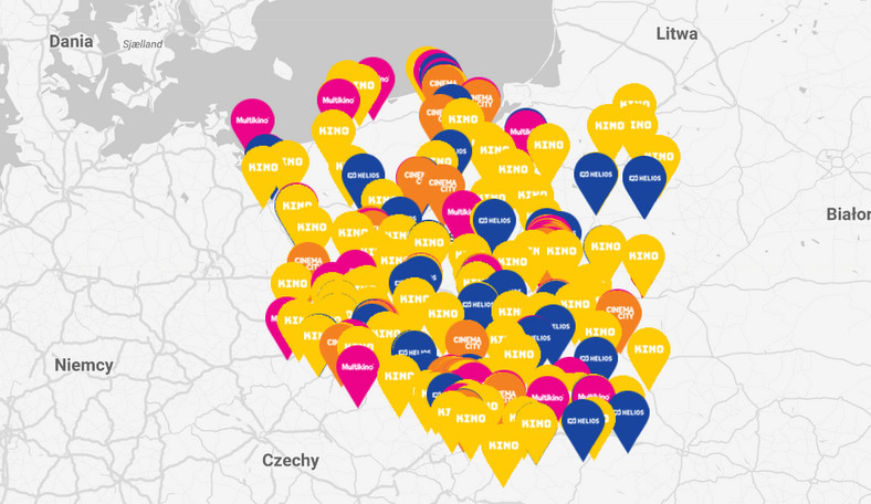 Mapa kin biorących udział w święcie kina