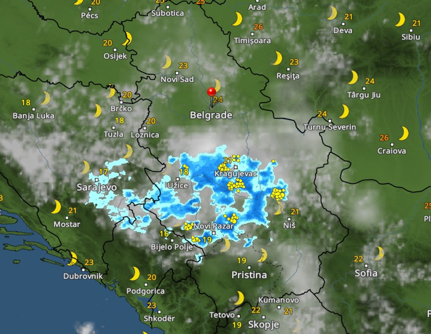 Kretanje nevremena u 21 čas