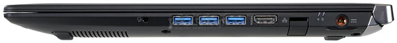 Prawa strona: audio, 3 × USB 3.0, HDMI, RJ-45, gniazdo zasilacza