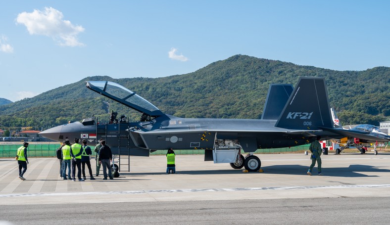 Seongnam, South Korea - Oct 21 2023: KF-21 Boramae displayed at Seoul airshow ADEX