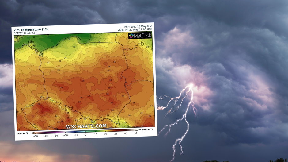 Pogoda w drugiej połowie tygodnia będzie się często zmieniać (mapa: wxcharts.com)