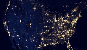 Map of the US at night lit up.HUM Images / Contributor / Getty Images