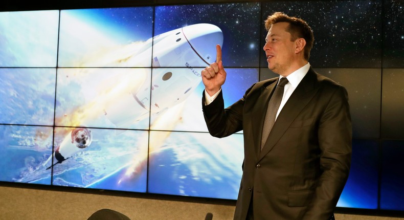 Elon Musk at a SpaceX news conference.AP