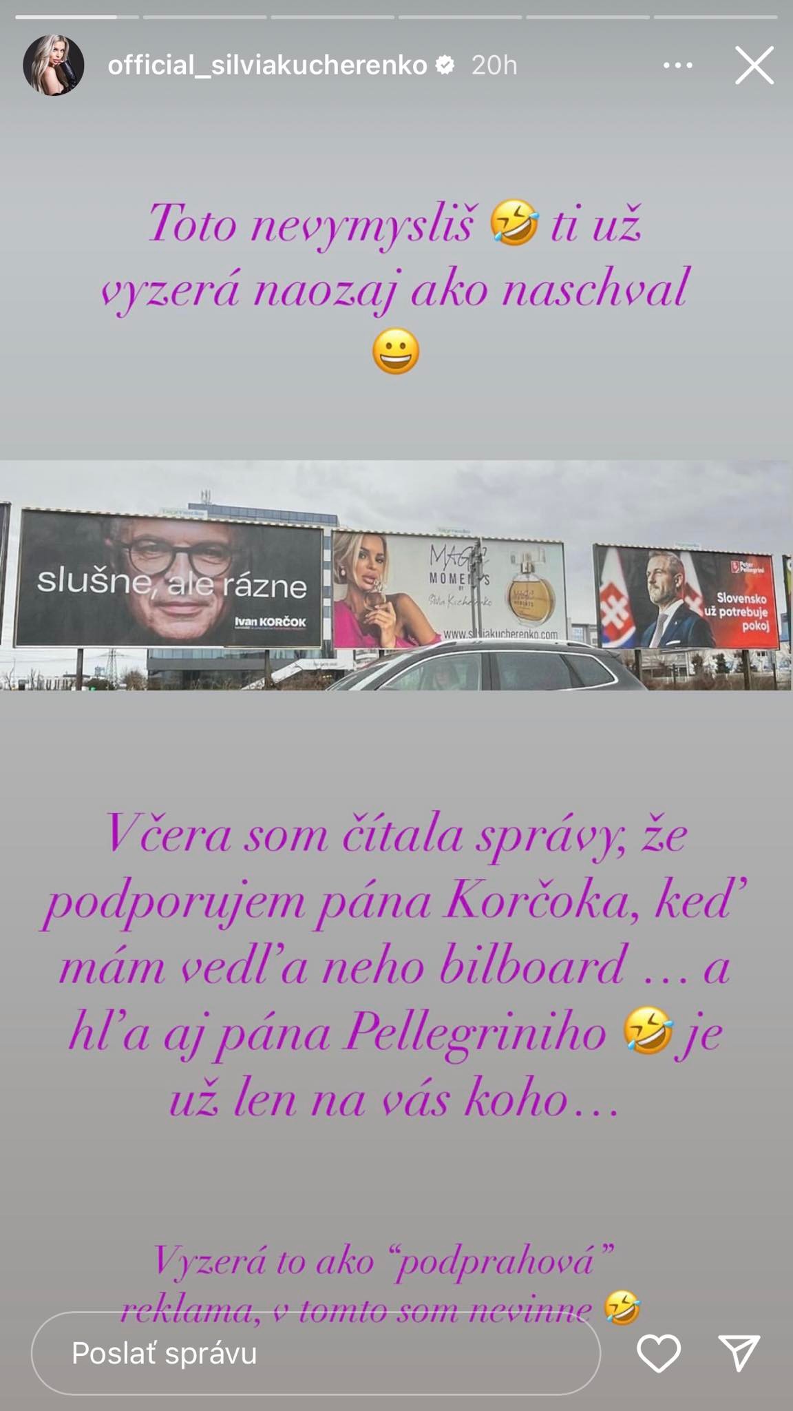 Modelka a podnikateľka Silvia Kucherenko sa baví na fotke svojho billvoardu.