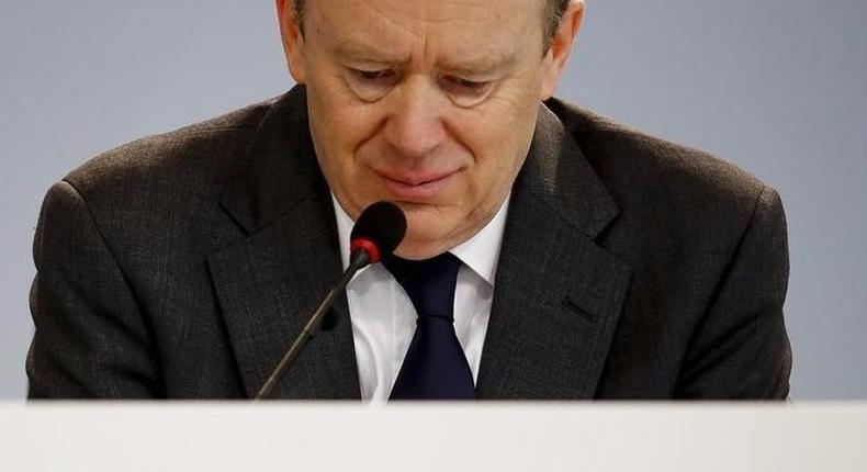 Deutsche Bank Chief Executive Cryan attends a news conference in Frankfurt