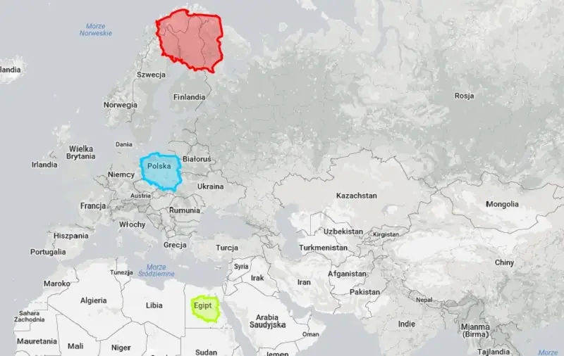 Polska w trzech różnych długościach geograficznych