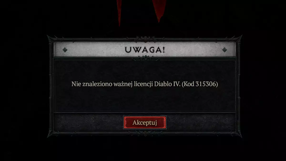 Nie znaleziono ważnej licencji Diablo IV