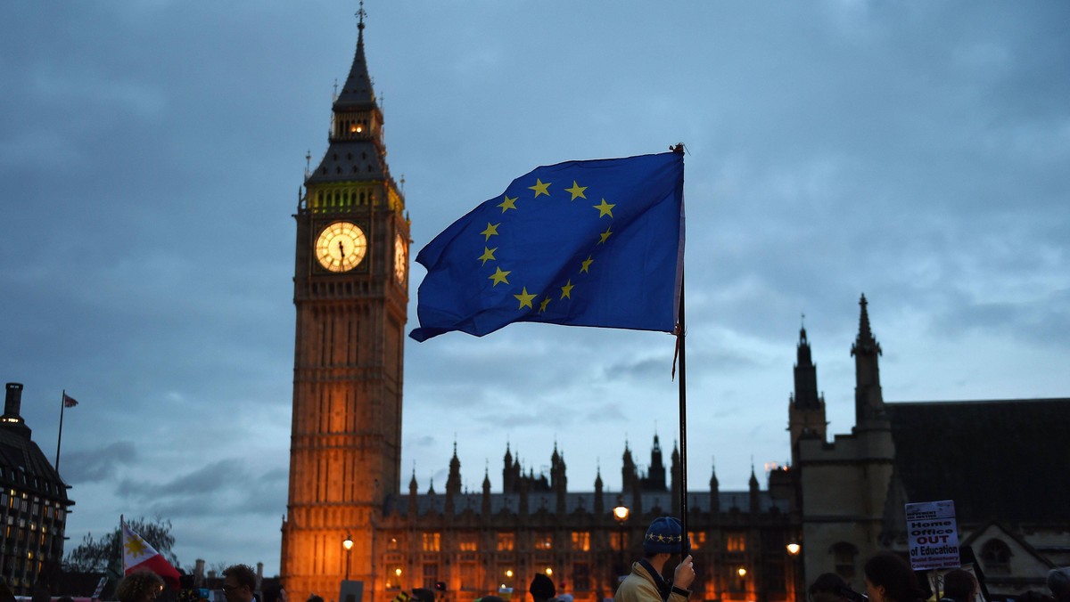 EU Migrants protest outside parliament in London during Article 50 debate