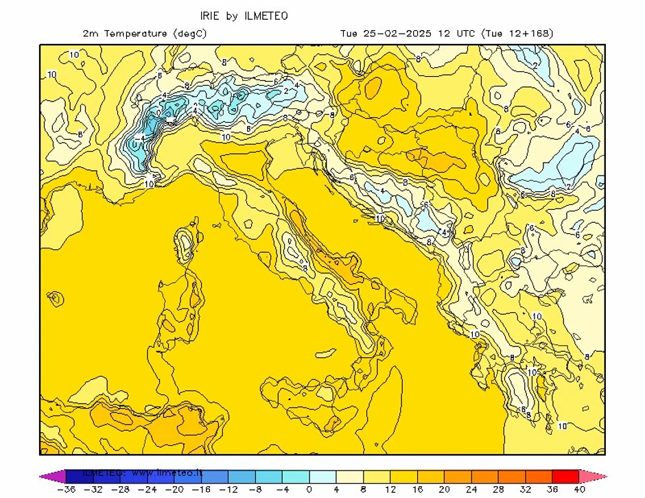 Mapa kretanja temperature za 25.02.