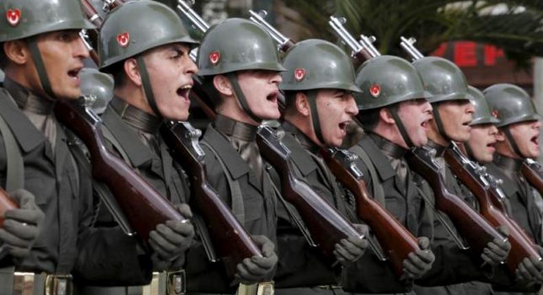 Turkish soldiers march during a Republic Day ceremony in Istanbul, Turkey, October 29, 2015. Turkey marks the 92nd anniversary of the Turkish Republic. 