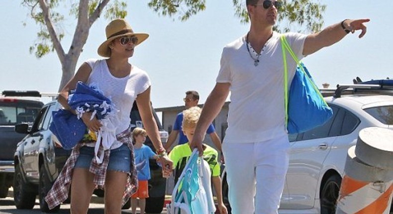 Singer, Robin Thicke, and ex-wife, Paula Patton together at Malibu Park with their son, Julian