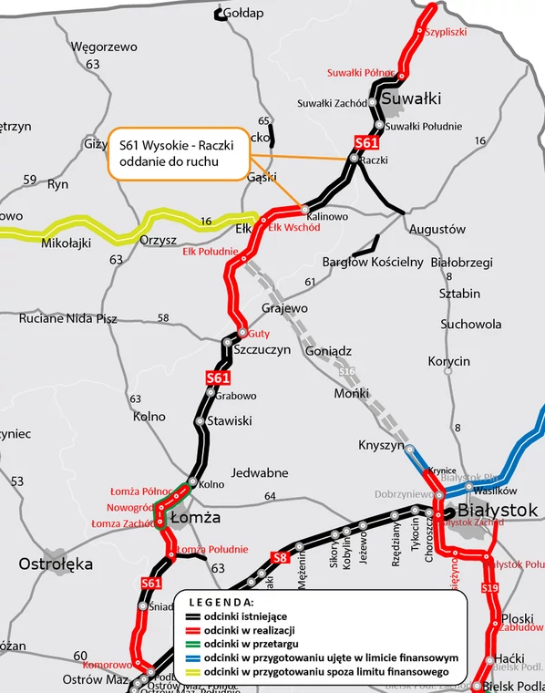 Mapa S61 Wysokie–Raczki