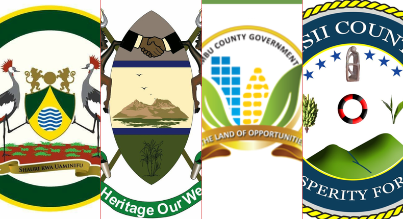 County logos for Nairobi, Bungoma, Embu and Kisii