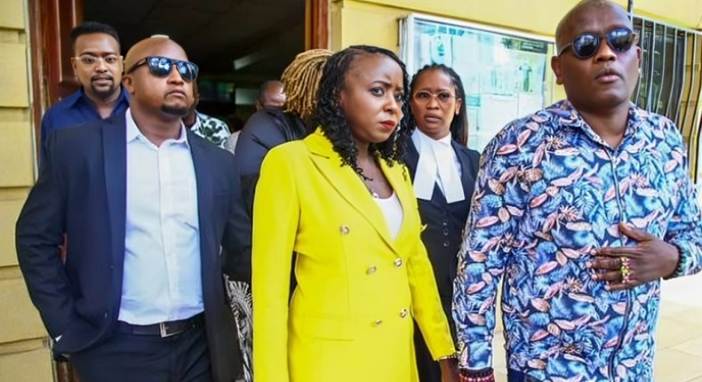 Jacque Maribe and Dennis Itumbi at Milimani High Court in February 2024