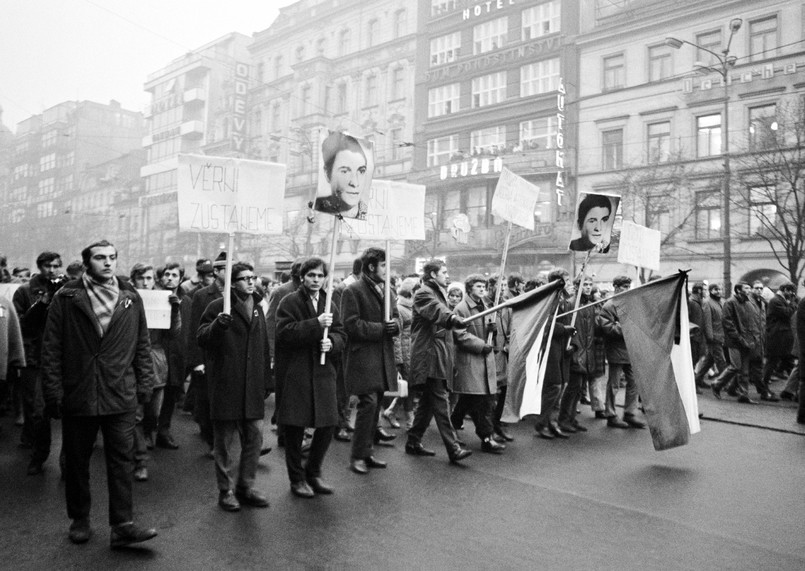 Demonstracja czeskich studentów po śmierci Jana Palacha