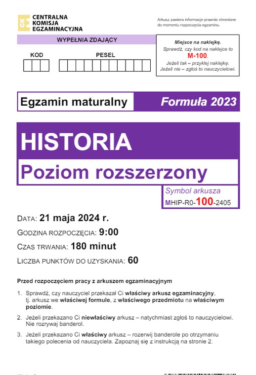 Matura 2024. Historia - poziom rozszerzony [ARKUSZE CKE i ODPOWIEDZI]