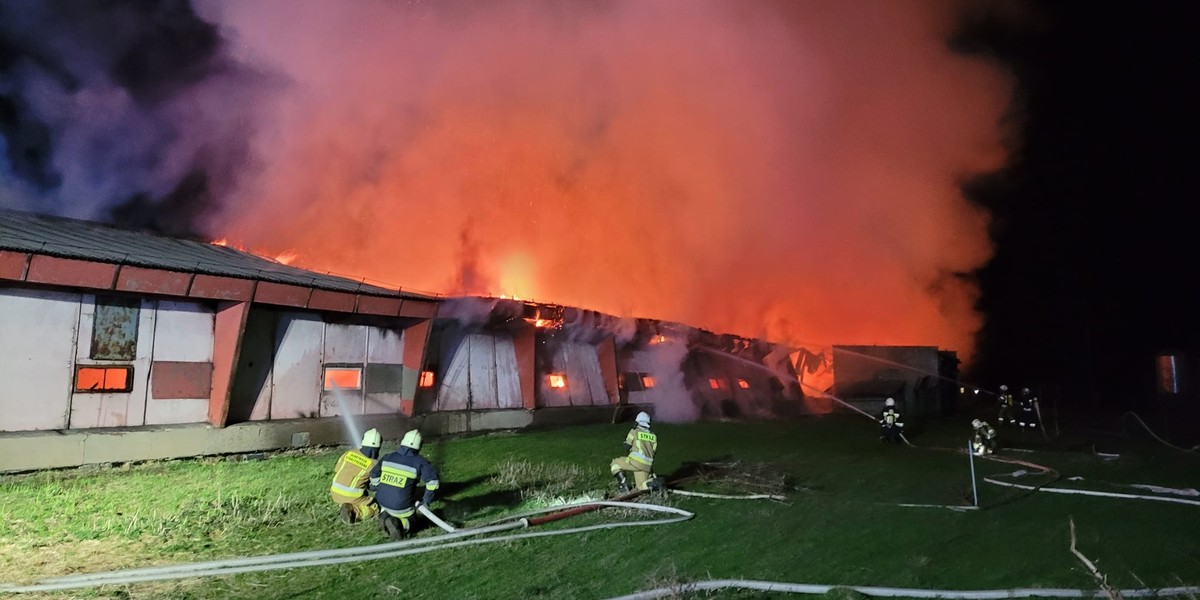 Ogromny pożar na kurzej fermie w Glinicy.