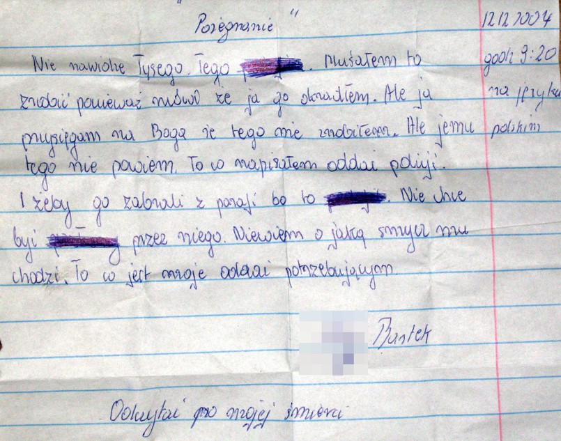 Ten list zostawił po sobie Bartek