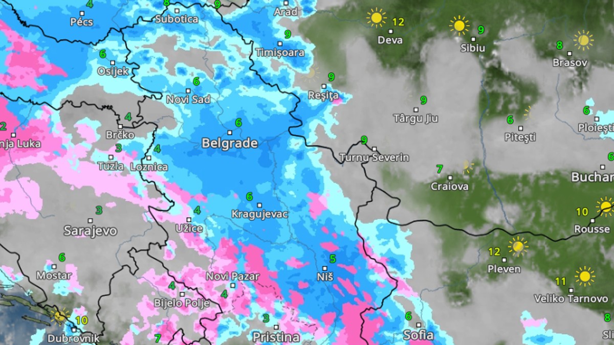 Kretanje padavina u petak u 8 časova 