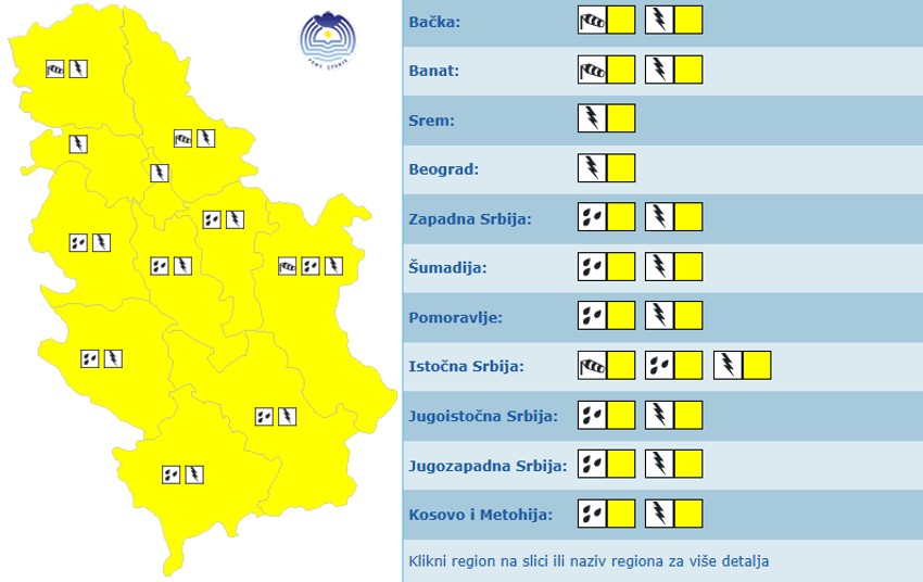 Žuti meteoalarm u čitavoj Srbiji