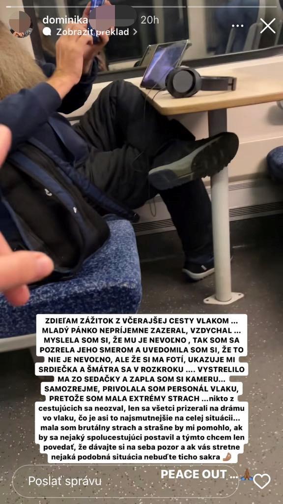 Mladá Slovenska sa podelila s otrasným zážitkom z vlaku.