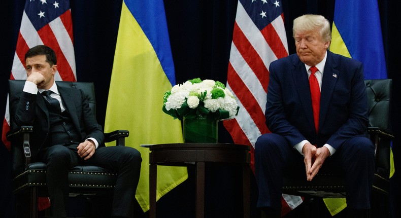 President Donald Trump meets with Ukrainian President Volodymyr Zelenskyy at the InterContinental Barclay New York hotel during the United Nations General Assembly in New York.