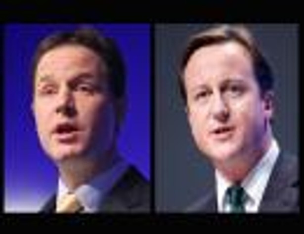 Nick Clegg, lider Liberalnych Demokratów (po lewej) David Cameron, przywódca Partii Konserwatywnej