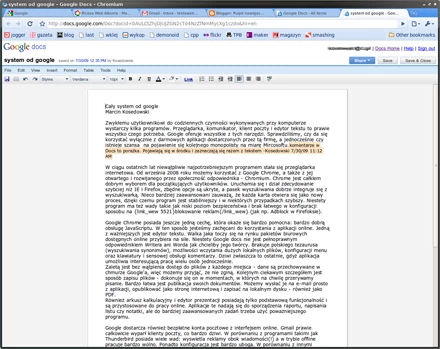 Przeglądarka Chromium nie jest zła, ale pakiet biurowy Google Docs rozczarowuje. Ten tekst powstał z wykorzystaniem obydwu programów.