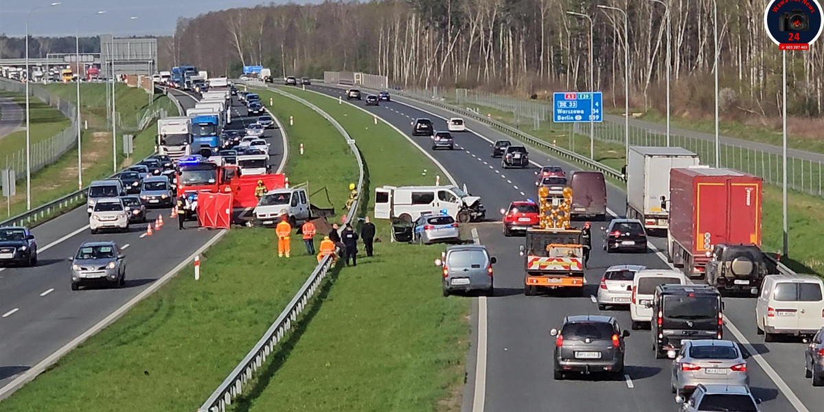 Wypadek na mazowieckim odcinku autostrady A2.