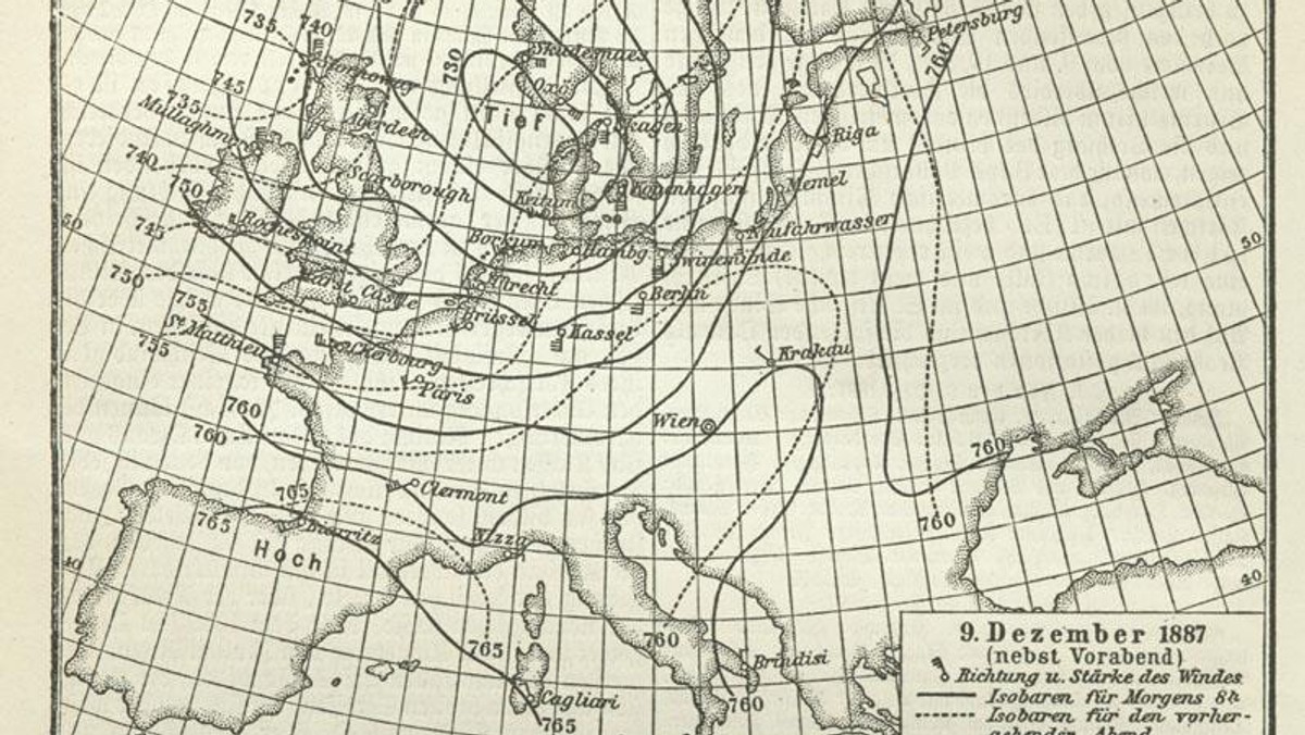 Mapa pogody Europy, 10 grudnia 1887