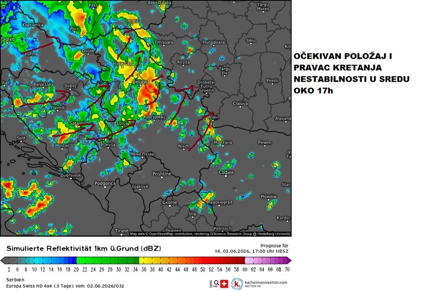 Nestabilnosti u sredu oko 17 sati