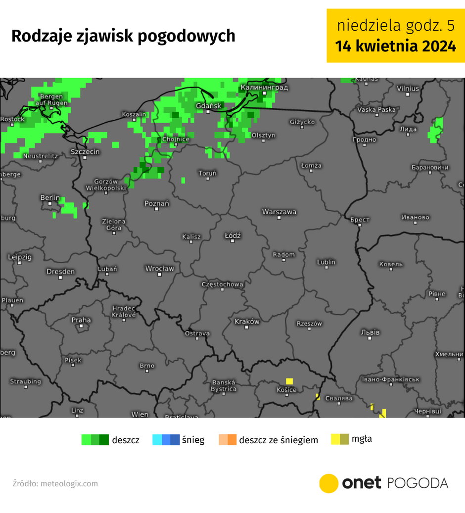 W nocy przelotny deszcz możliwy jest na północy