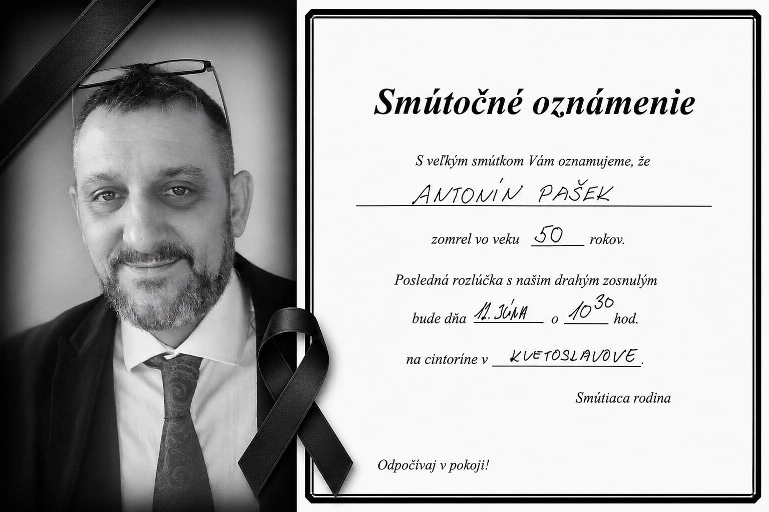  Antonín Pašek bol majiteľom predajne langošov v Kvetoslavove. 