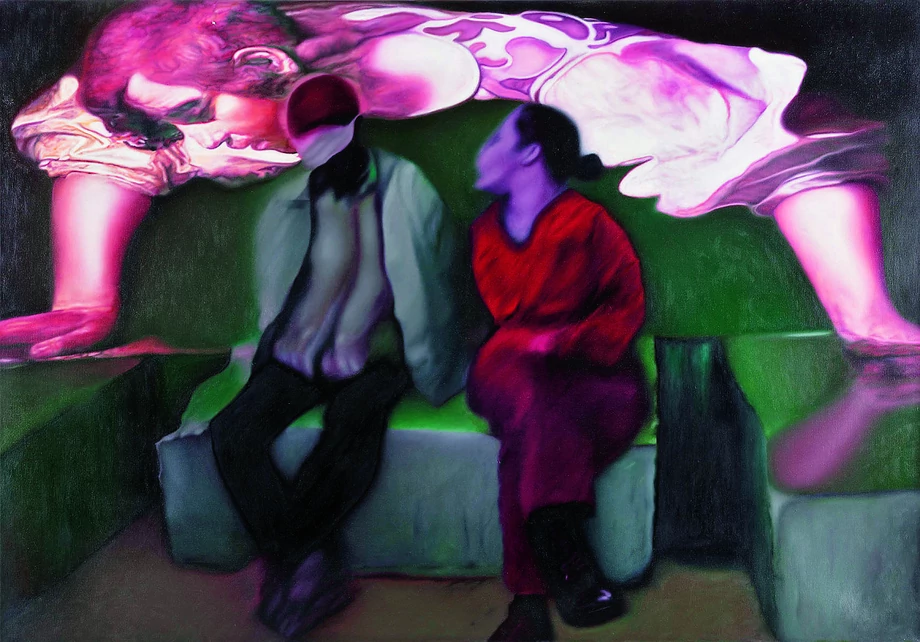 „NARCISSIS (HOMAGE TO CARAVAGGIO)”, 2010, olej, płótno, 141 x 201 cm