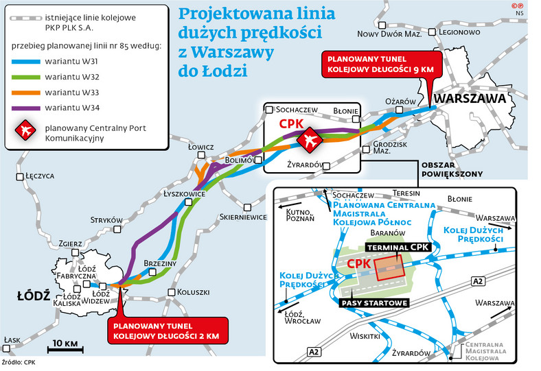 Projektowana linia dużych prędkości z Warszawy do Łodzi