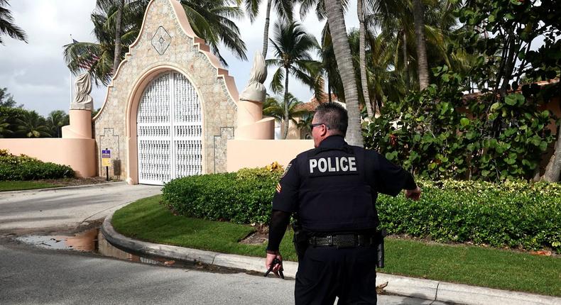 Police outside of Mar-a-Lago in West Palm Beach, Florida, on Tuesday August 9, 2022.