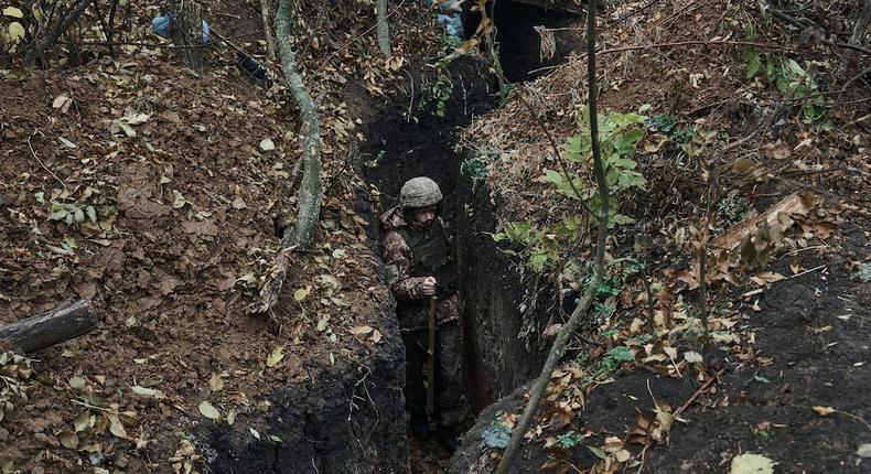 A Ukrainian soldier walking through a trench in October 2023 near Bakhmut. Image used for illustration purposes only.Kostya Liberov/Libkos via Getty Images