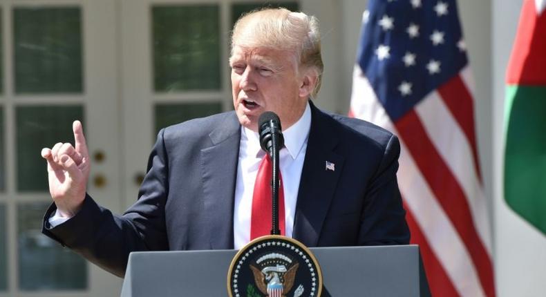 US President Donald Trump speaks during a joint press conference with Jordan's King Abdullah II in the Rose Garden at the White House on April 5, 2017 in Washington, DC