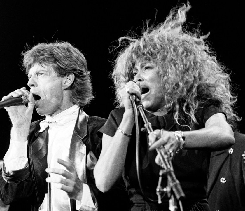 Tina Turner podczas występu z Mickiem Jaggerem. 