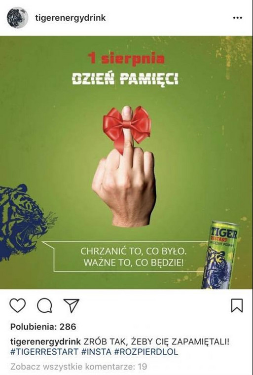 Kontrowersyjna reklama Tigera, źródło: Instagram