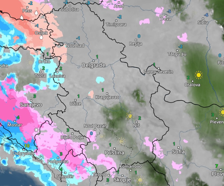 Kretanje padavina danas u 14 časova 