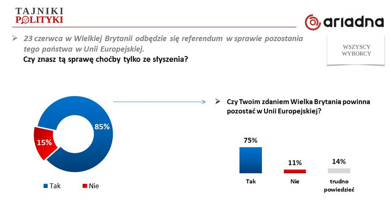Respondenci w sondażu Ariadna obawiają się konsekwencji Brexitu dla Polski (65 proc.),  a także polskich imigrantów w Wielkiej Brytanii (61 proc.). Decyzja Brytyjczyków jest niekorzystna dla Polski, a społeczeństwo odczuje wiele jej negatywnych skutków.
