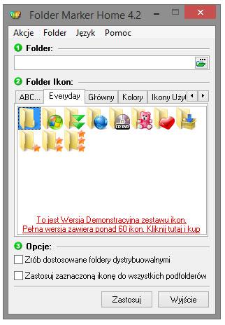 Główne okno programu do personalizacji katalogów w Windows - Folder Marker Home