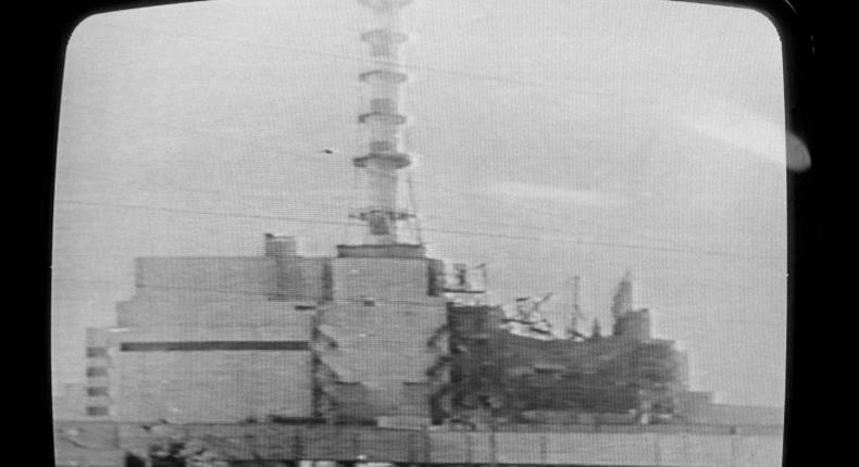 A picture of the Chernobyl plant shown on Soviet television on April 30, 1986