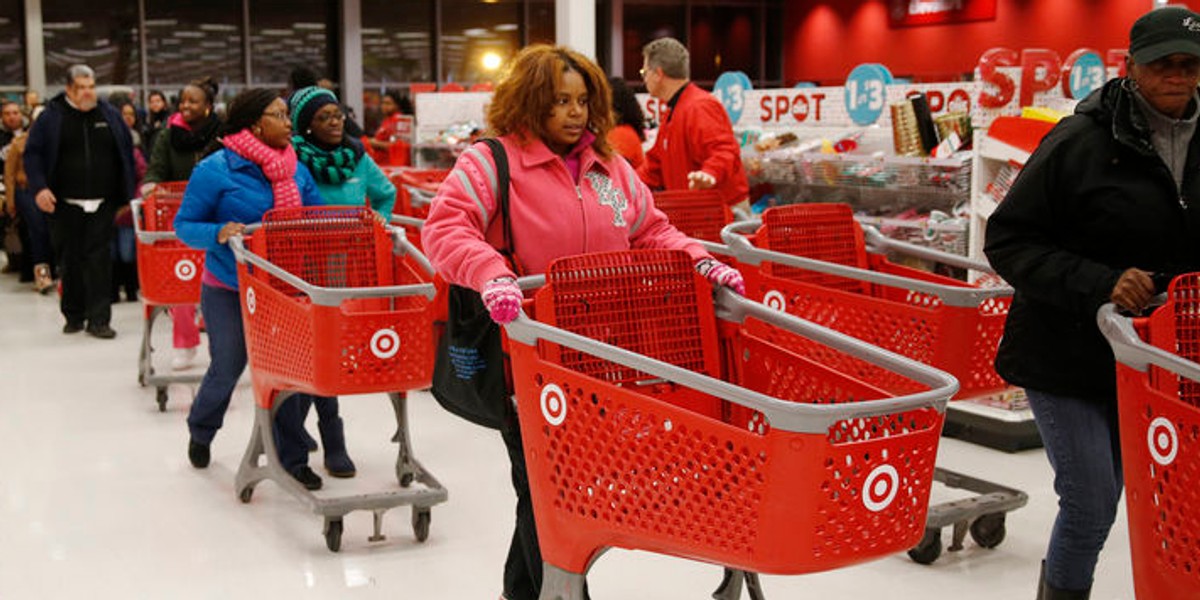 Thanksgiving Day shoppers line up to start shopping at a Target store in Chicago