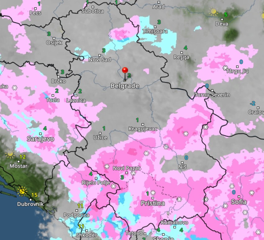 Kretanje padavina u Srbiji sutra u 13 časova