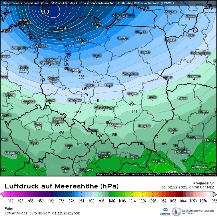 Ciśnienie atmosferyczne w Polsce dzisiejszej nocy