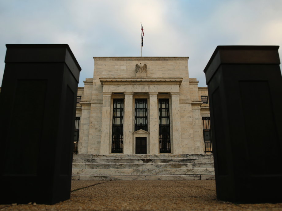 The entrance to the Federal Reserve in Washington, DC, on December 16, 2015.
