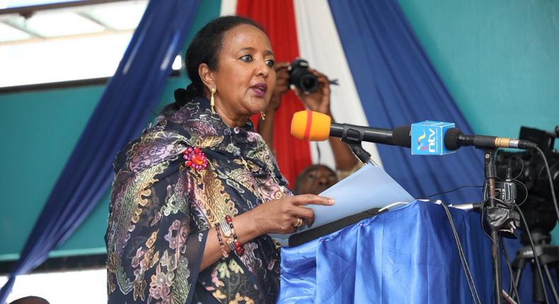 Education CS Amina Mohamed during the release of the KCPE results in Mombasa