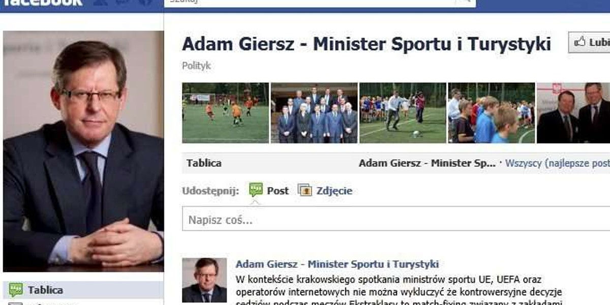 Na Faceboku minister insynuuje przekręt!